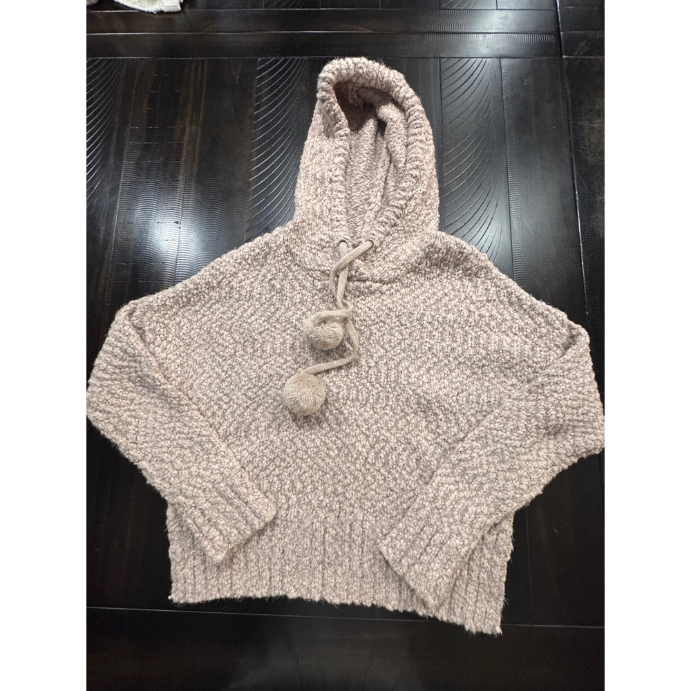 Yes Lola Women Pink Popcorn Knit Pom Pom Hoodie Sweater XS